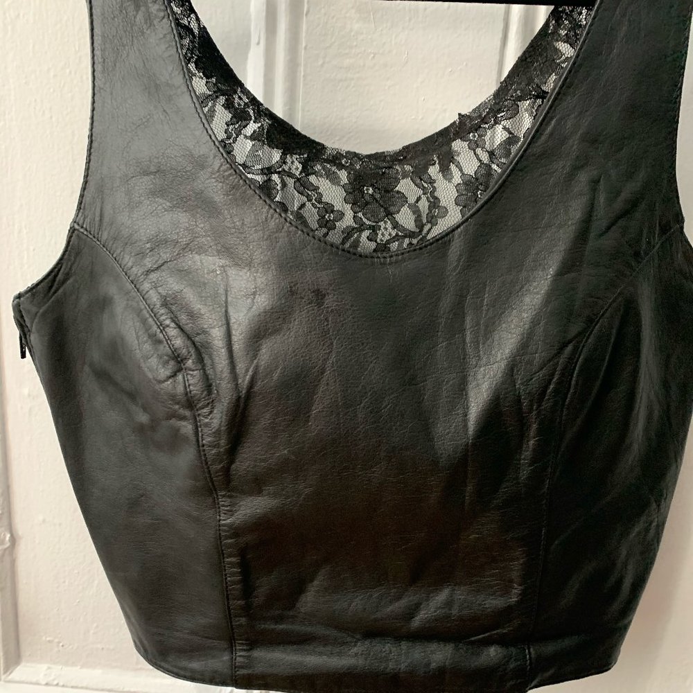 Vintage Leather & Lace Crop Tank - Zip